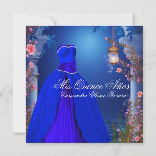 Ball Gown Royal Navy Blue Roos Quinceanera Kaart (Voorkant)
