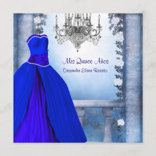 Ball Gown Royal Navy Blue Roos Quinceanera Kaart
