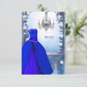 Ball Gown Royal Navy Blue Roos Quinceanera RSVP Kaartje (Staand voorkant)