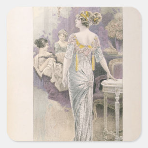 Ball gown, van "Les Grandes Modes de Paris" Vierkante Sticker