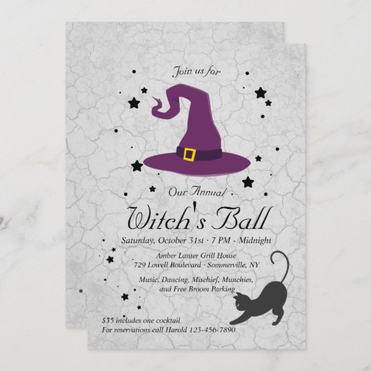 Ball Halloween-uitnodiging van heks Kaart (Voorkant / Achterkant)