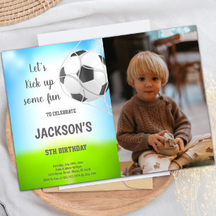 Ball in Net Soccer Birthday Invitations met foto Kaart