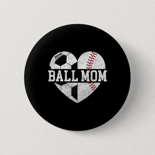 Ball Ma Heart Fun Baseball Soccer Mam Ronde Button 5,7 Cm (Voorkant)