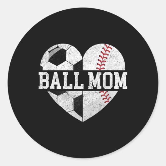 Ball Ma Heart Fun Baseball Soccer Mam Ronde Sticker (Voorkant)