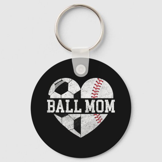 Ball Ma Heart Fun Baseball Soccer Mam Sleutelhanger (Voorkant)