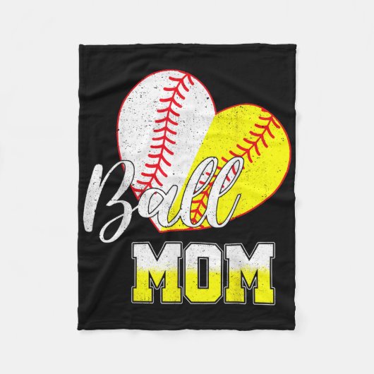 Ball mam Heart Baseball Softball mamma Moeder Fleece Deken (Voorkant)