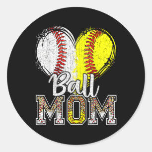 Ball mam Heart Baseball Softball mamma Moeder Ronde Sticker