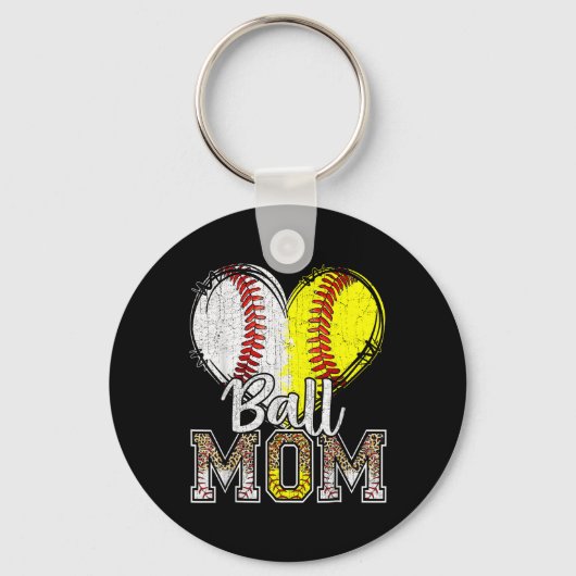 Ball mam Heart Baseball Softball mamma Moeder Sleutelhanger (Voorkant)