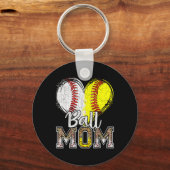 Ball mam Heart Baseball Softball mamma Moeder Sleutelhanger (Voorkant)