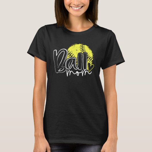 Ball mam Heart Baseball Softball mamma Moeder T-shirt (Voorkant)