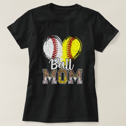 Ball mam Heart Baseball Softball mamma Moeder T-shirt (Design voorkant)