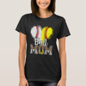 Ball mam Heart Baseball Softball mamma Moeder T-shirt (Voorkant)