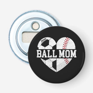 Ball mam Shirt Heart Funny Baseball Soccer Mam Button Flesopener
