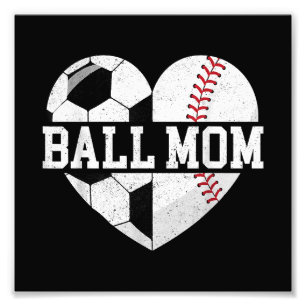 Ball mam Shirt Heart Funny Baseball Soccer Mam Foto Afdruk