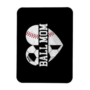 Ball mam Shirt Heart Funny Baseball Soccer Mam Magneet