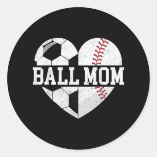 Ball mam Shirt Heart Funny Baseball Soccer Mam Ronde Sticker
