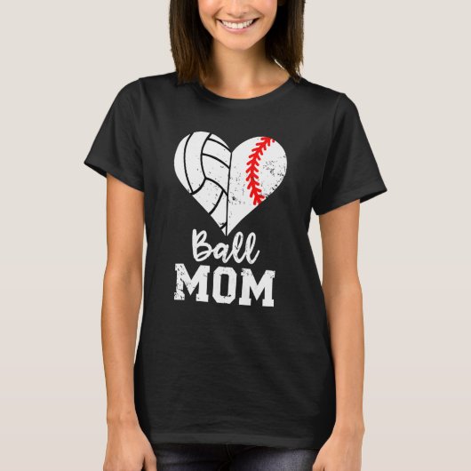 Ball mama Heart Baseball Volleyball mama T-shirt (Voorkant)