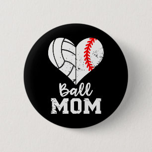 Ball mama Heart Funny Baseball Volleyball mama Ronde Button 5,7 Cm