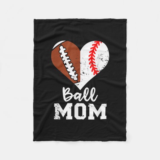 Ball mama Heart Funny Football Baseball mama Fleece Deken (Voorkant)