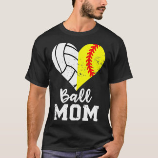 Ball mama Heart Funny Softball Volleyball mama T-shirt