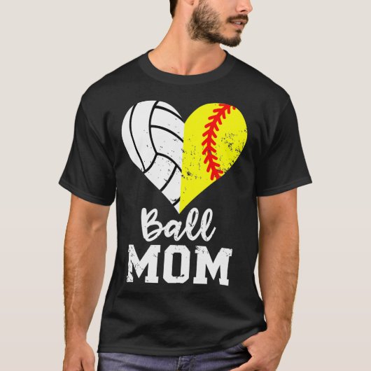 Ball mama Heart Funny Softball Volleyball mama T-shirt (Voorkant)