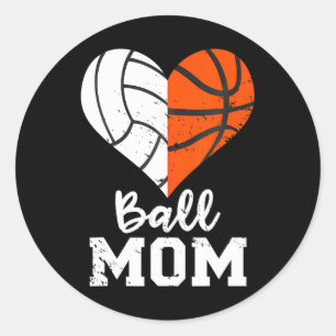 Ball mama Heart Funny Volleyball Basketball mama Ronde Sticker
