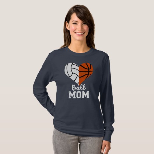 Ball mama Heart Funny Volleyball Basketball mama T-shirt (Voorkant volledig)