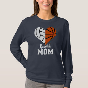 Ball mama Heart Funny Volleyball Basketball mama T-shirt