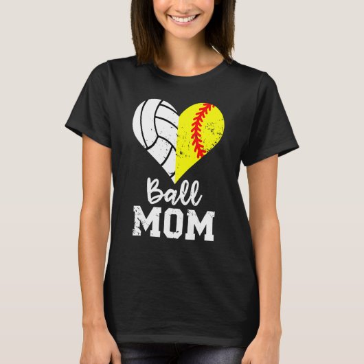Ball mama Heart Softball Volleyball mama T-shirt (Voorkant)