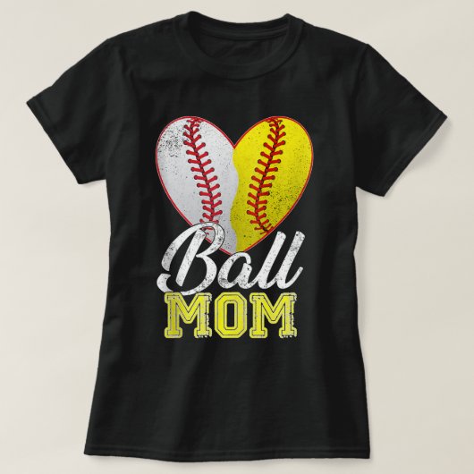 Ball mama mama Heart Baseball Softball moeder T-shirt (Design voorkant)