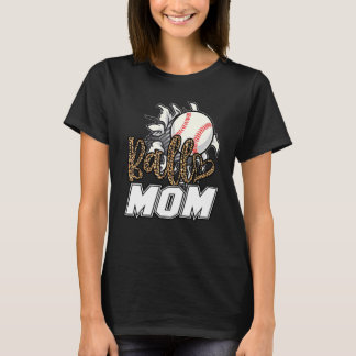 Ball Mom Leopard Baseball Softball Mama Women Moth T-shirt