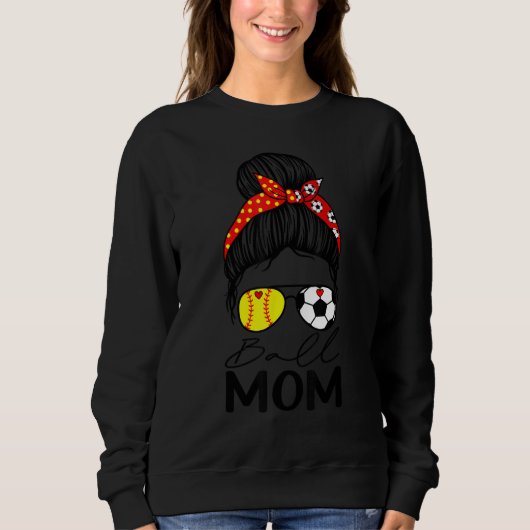 Ball Mom Softball Soccer Mom Messy Bun Trui (Voorkant)