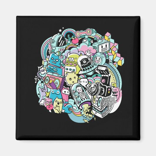 Ball of Cartoon Robots Magneet (Voorkant)