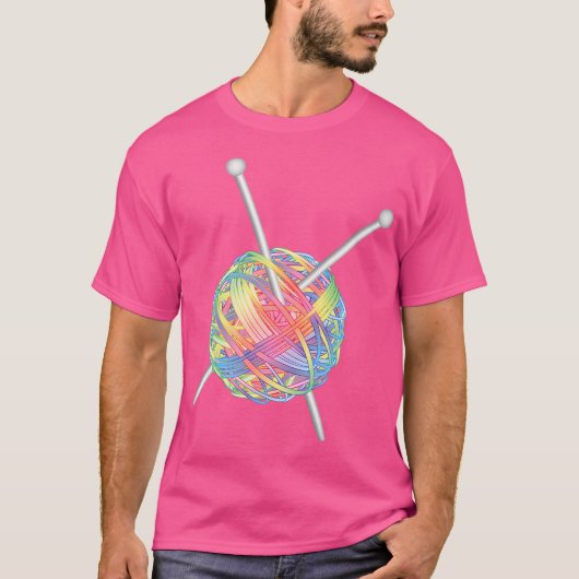 Ball Of Wool With Rainbow Knitting Needles T-shirt (Voorkant)
