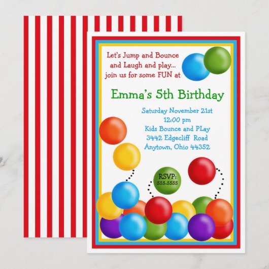 Ball Pit, Bounce House, Birthday Uitnodigingen (Voorkant / Achterkant)