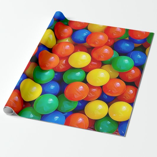 Ball Pit Bouncy Balls blauw, groen, rood, geel Cadeaupapier (Uitgerold)