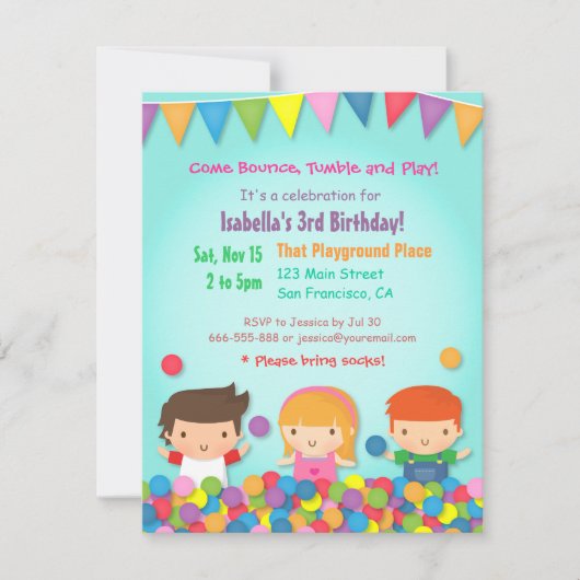 Ball Pit Cute Kids Birthday Party Uitnodigingen (Voorkant)