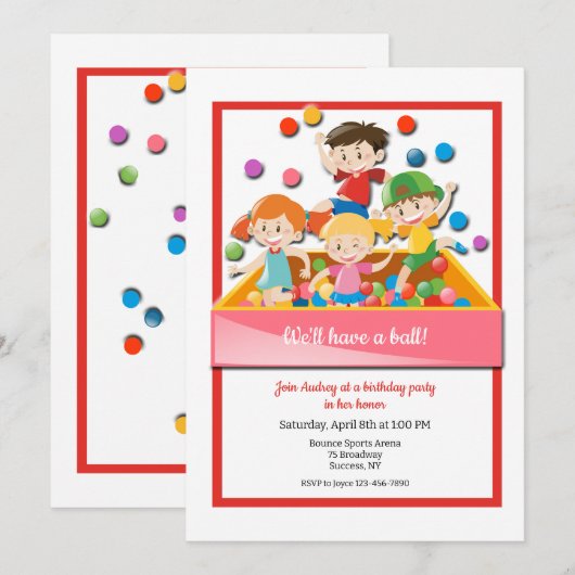 Ball Pit Uitnodigingen (Voorkant / Achterkant)