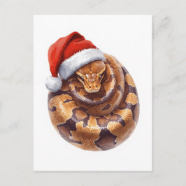 Ball Python in Santa Hat Watercolor Feestdagenkaart