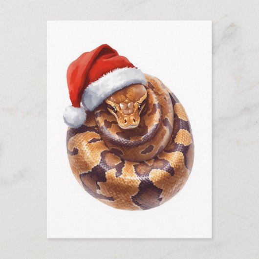 Ball Python in Santa Hat Watercolor Feestdagenkaart (Voorkant)