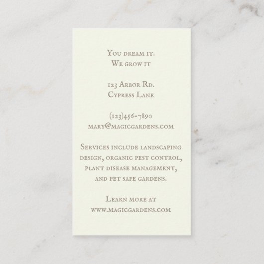 Ball Topiary Garden leek traditioneel legant Visitekaartje (Achterkant)