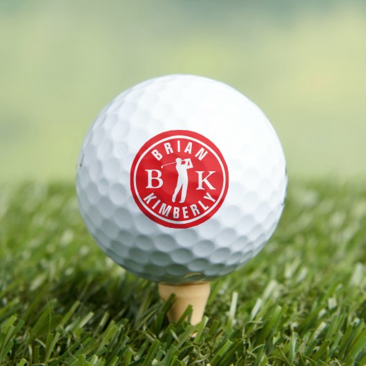Ball with Golfers Name & initials - red monogram Golfballen (Insitu Shirt)