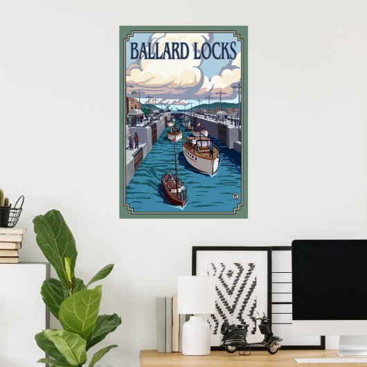 Ballardsloten - Seattle, Poster met reiswieg (Thuiskantoor)