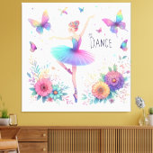 Ballarina, Bloemen en Vlinders Canvas Afdruk (Insitu (Woonkamer))