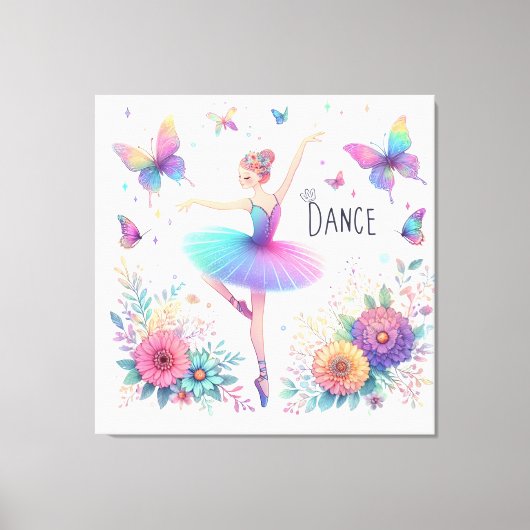 Ballarina, Bloemen en Vlinders Canvas Afdruk (Voorkant)