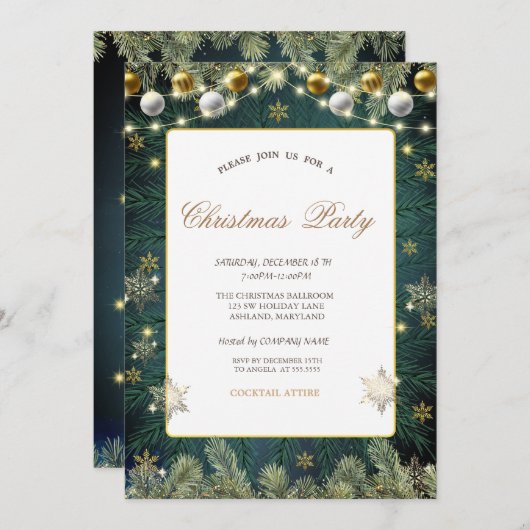 Ballen, Branches, Snowflakes Bedrijfsfeest Kaart (Voorkant / Achterkant)