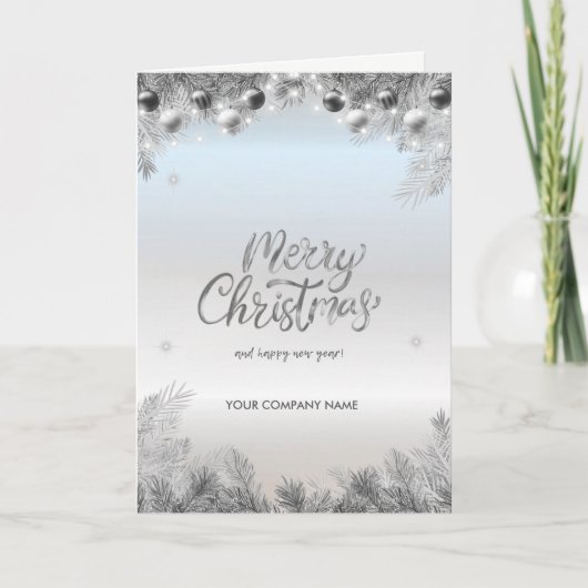 Ballen, Branches, Zilver Corporate Feestdagen Kaart (Voorkant)
