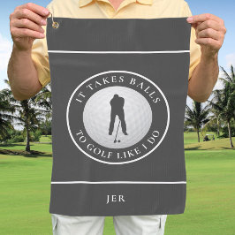 Ballen Humor Golfer Sport Pun Gemonogrammeerd Grij Golfhanddoek