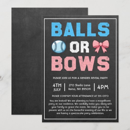 Ballen of Bogen Honkbal Geslacht Onthullen Kaart (Voorkant / Achterkant)