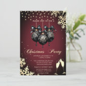 Ballen, sneeuwvlokken, glazen, rood bedrijf kerst kaart (Staand voorkant)